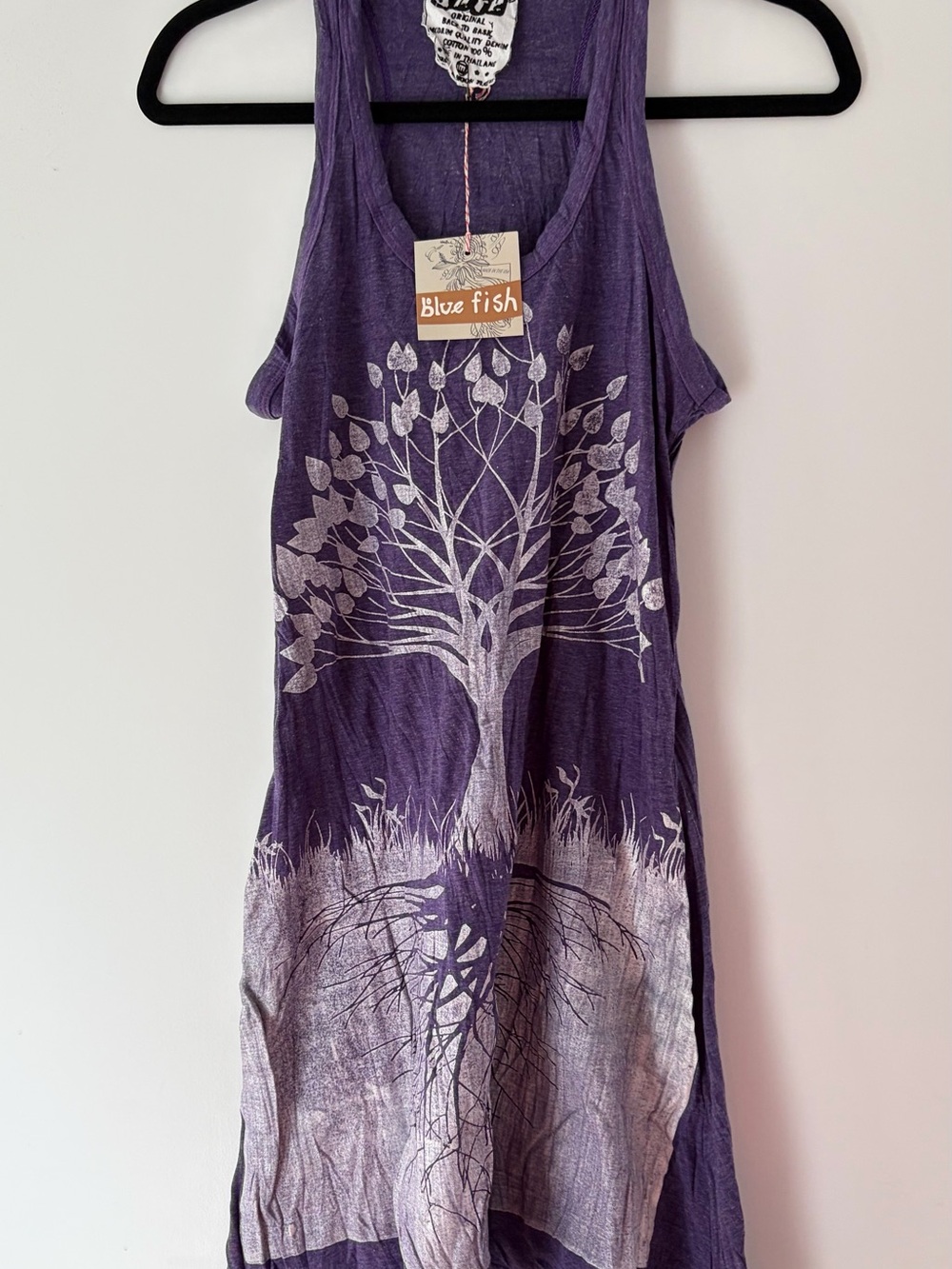 Blue Fish Purple Tree Print Sleeveless Dress